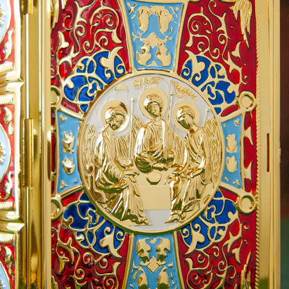 Étui Évangile Orthodoxe Plaqué Or — Icône Trinité en Émail
