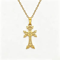 Collier Pendentif Croix Arménienne Ajourée — Plaqué Or 18K