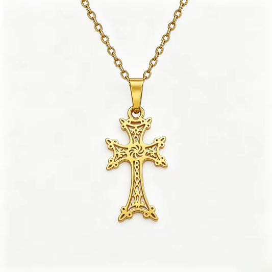 Collana Ciondolo Croce Armena Traforata — Placcato Oro 18K