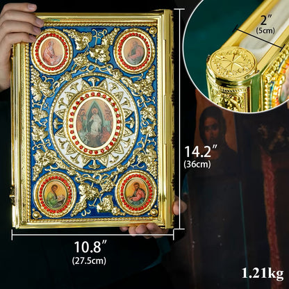 Protège-Évangile Orthodoxe Doré avec Icônes Religieuses — Couverture Bible Évêque Plaquée Or