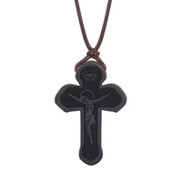 Collier Croix Orthodoxe Russe en Bois d'Ébène