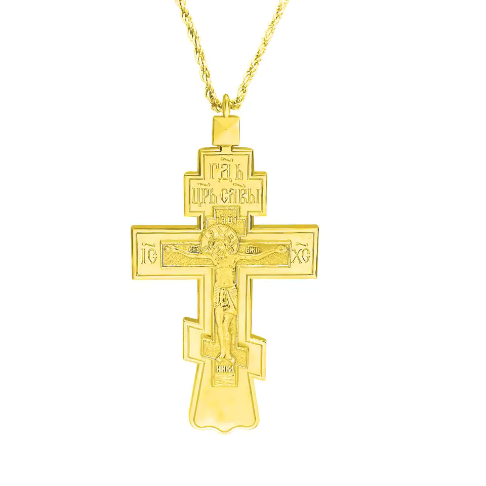 Collier Croix Orthodoxe Orientale avec Crucifix — Pendentif Plaqué Or ou Argent pour Homme