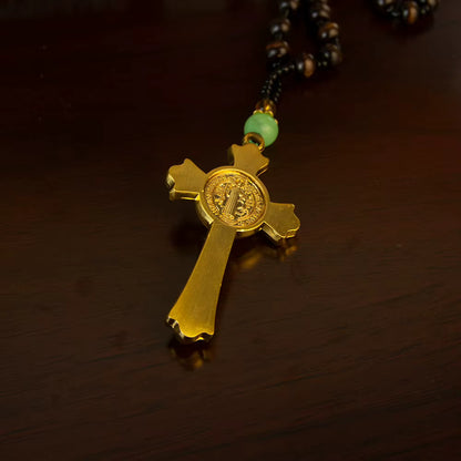 Collier Crucifix avec Chaîne à Perles en Bois