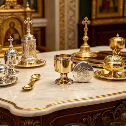 Set de Communion Portable Orthodoxe — Calice, Cuillère et Fiole