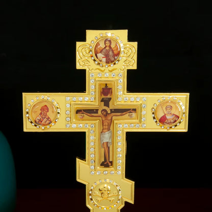 Crucifix Orthodoxe Russe sur Pied en Métal