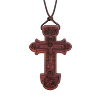 Collier Croix Orthodoxe en Bois Marron avec Gravure INRI