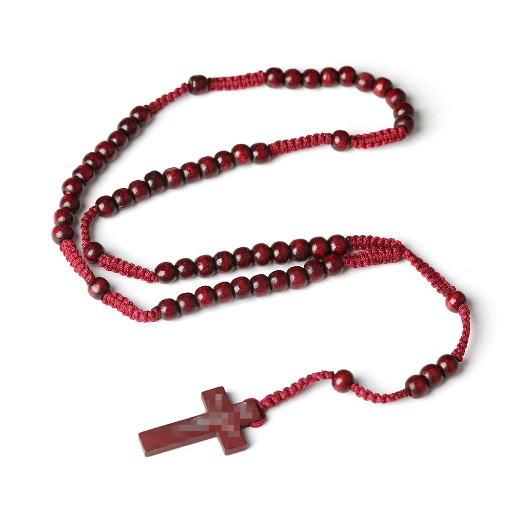 Chapelet Orthodoxe en Bois — Collier Unisexe avec Pendentif Croix du Christ