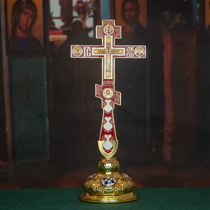 Croix Orthodoxe de Bénédiction Émaillée avec Support