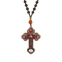 Collier Croix Orthodoxe avec Chapelet en Bois — Pendentif Crucifix Mixte
