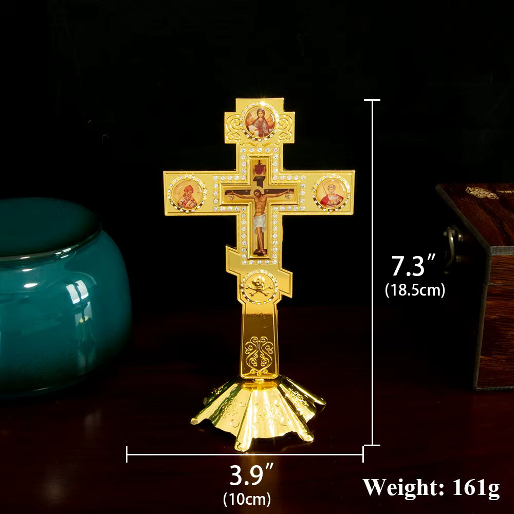 Crucifix Orthodoxe Russe sur Pied en Métal