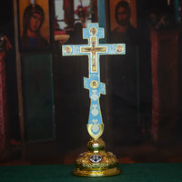 Croix Orthodoxe de Bénédiction Émaillée avec Support