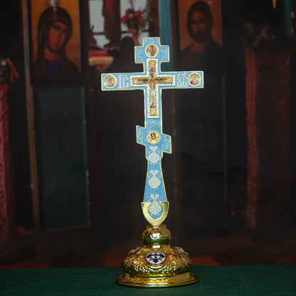 Croix Orthodoxe de Bénédiction Émaillée avec Support