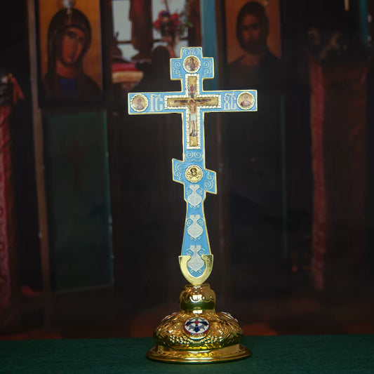 Croix Orthodoxe de Bénédiction Émaillée avec Support