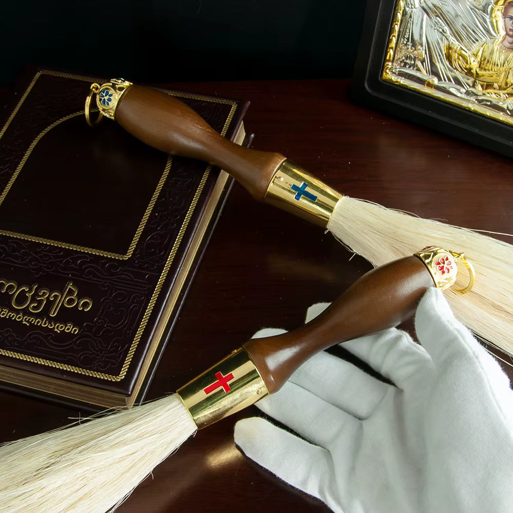 Goupillon d'Aspersion Orthodoxe, 15 Pouces, Manche en Bois