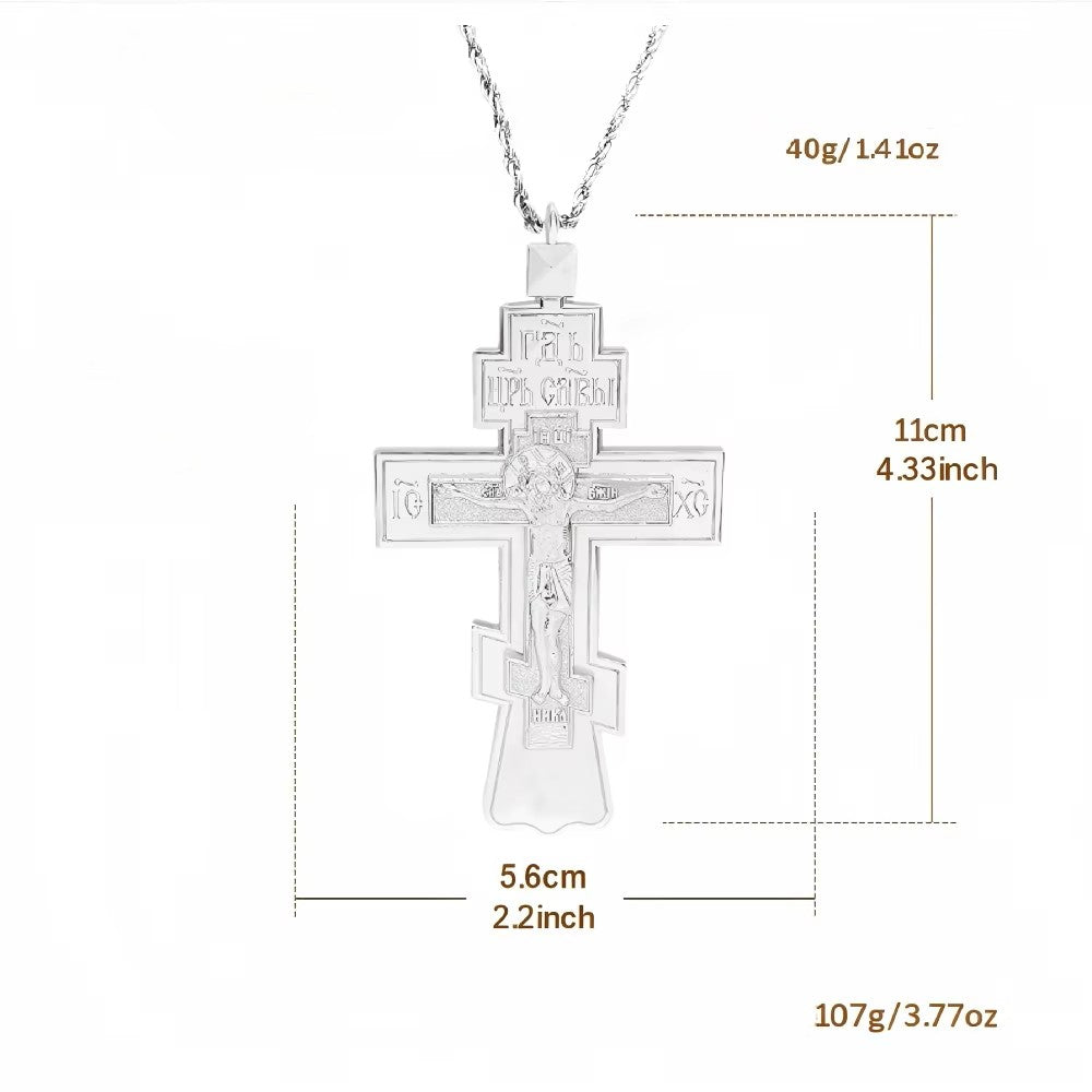 Collier Croix Orthodoxe Orientale avec Crucifix — Pendentif Plaqué Or ou Argent pour Homme