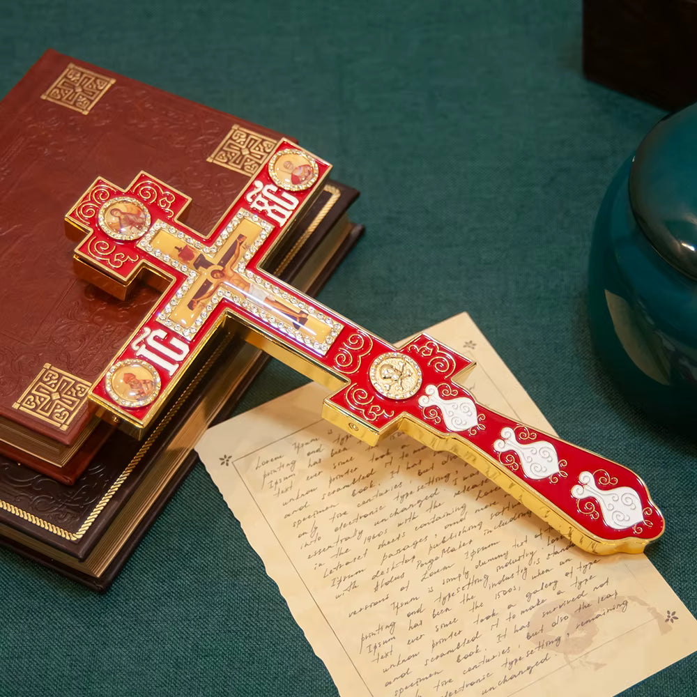 Croix Orthodoxe de Bénédiction Émaillée avec Support