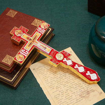 Croix Orthodoxe de Bénédiction Émaillée avec Support