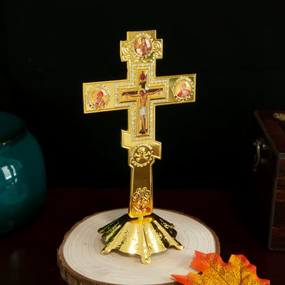 Crucifix Orthodoxe Russe sur Pied en Métal