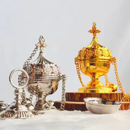 Encensoir Orthodoxe à 12 Clochettes — Finitions Or et Argent