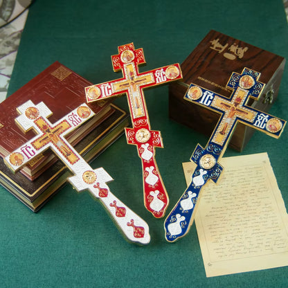 Croix Orthodoxe de Bénédiction Émaillée avec Support