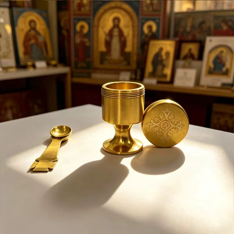 Set de Communion Portable Orthodoxe — Calice, Cuillère et Fiole