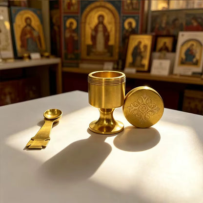 Set de Communion Portable Orthodoxe — Calice, Cuillère et Fiole