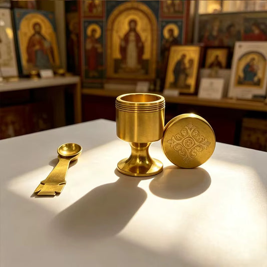 Set de Communion Portable Orthodoxe — Calice, Cuillère et Fiole