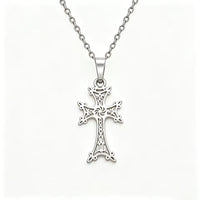 Collier Pendentif Croix Arménienne Ajourée — Finition Argentée