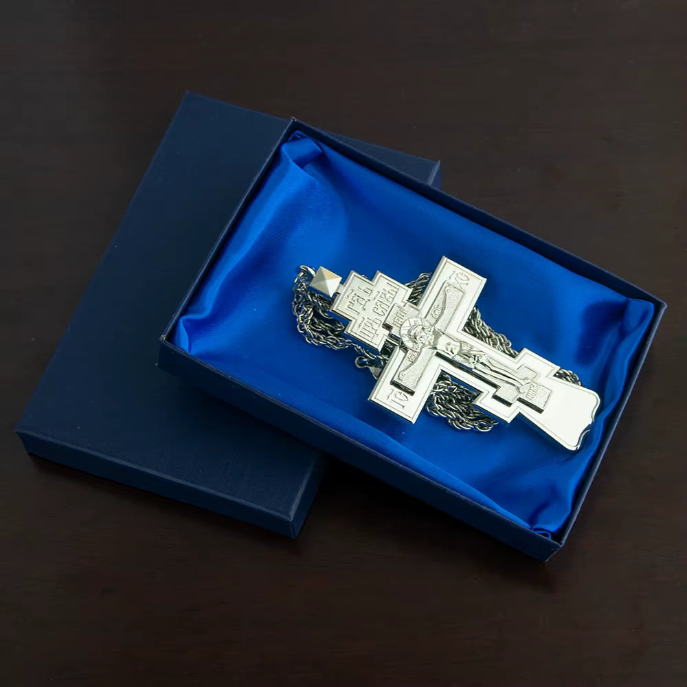 Collier Croix Orthodoxe Orientale avec Crucifix — Pendentif Plaqué Or ou Argent pour Homme
