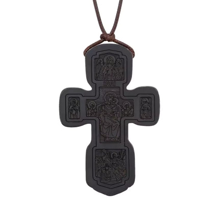 Croix en Bois Orthodoxe — Cordon Cuir Ajustable