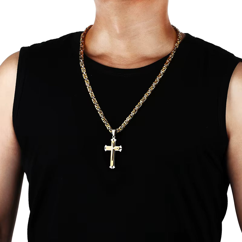 Herren-Halskette mit Christlichem Kreuz aus Edelstahl