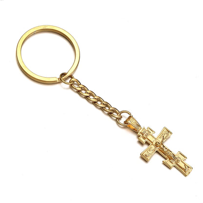 Porte-clés Croix Orthodoxe Éternelle en Acier Inoxydable