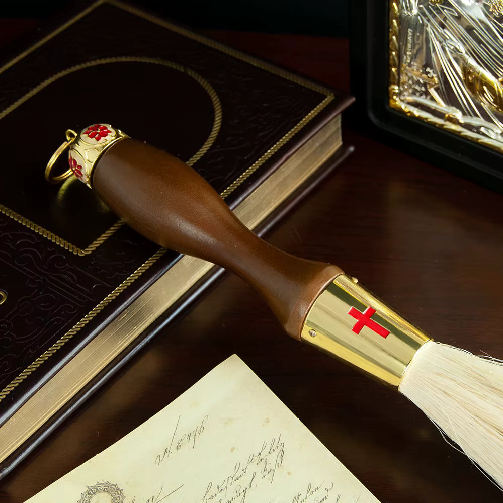 Goupillon d'Aspersion Orthodoxe, 15 Pouces, Manche en Bois