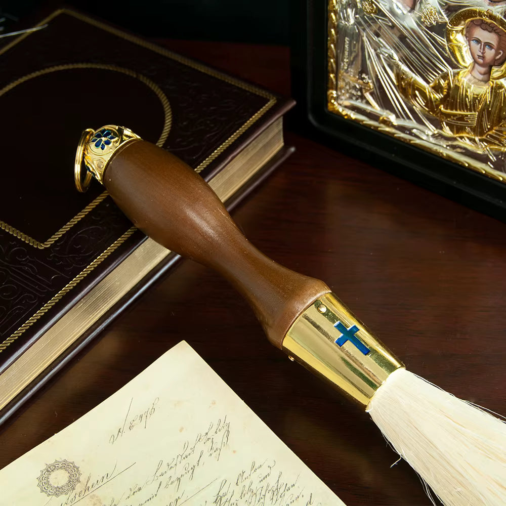 Goupillon d'Aspersion Orthodoxe, 15 Pouces, Manche en Bois