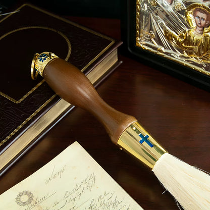 Goupillon d'Aspersion Orthodoxe, 15 Pouces, Manche en Bois