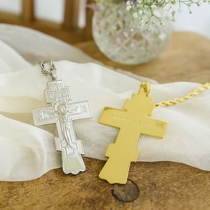 Collier Croix Orthodoxe Orientale avec Crucifix — Pendentif Plaqué Or ou Argent pour Homme