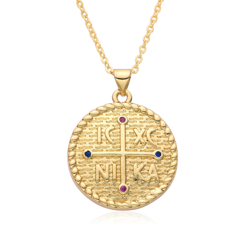 Byzantine Cross Medallion "IC XC NIKA" Gold Plated