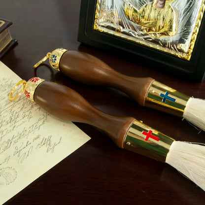 Goupillon d'Aspersion Orthodoxe, 15 Pouces, Manche en Bois