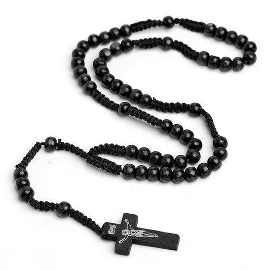 Chapelet Orthodoxe en Bois — Collier Unisexe avec Pendentif Croix du Christ