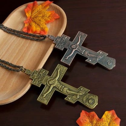 Croix Pectorale Orthodoxe avec Crucifix de Jésus — Pendentif en Alliage Métal