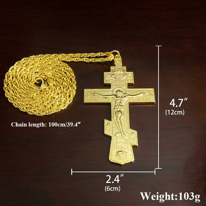 Croix Pectorale Orthodoxe avec Crucifix de Jésus — Pendentif en Alliage Métal