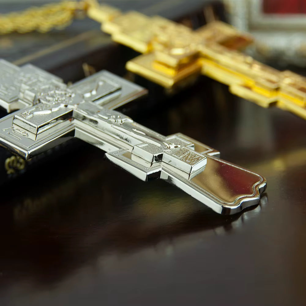 Collier Croix Orthodoxe Orientale avec Crucifix — Pendentif Plaqué Or ou Argent pour Homme