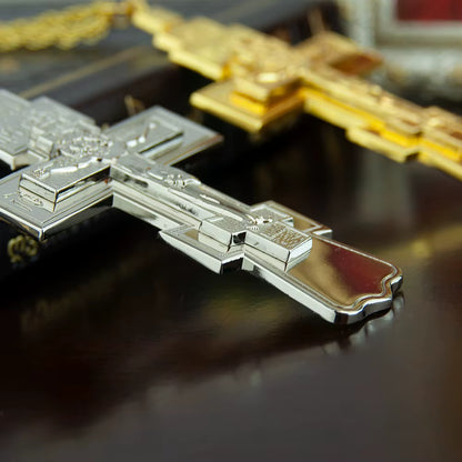 Collier Croix Orthodoxe Orientale avec Crucifix — Pendentif Plaqué Or ou Argent pour Homme