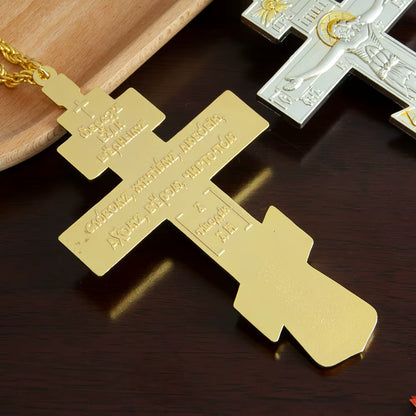 Croix Pectorale Orthodoxe avec Crucifix de Jésus — Pendentif en Alliage Métal