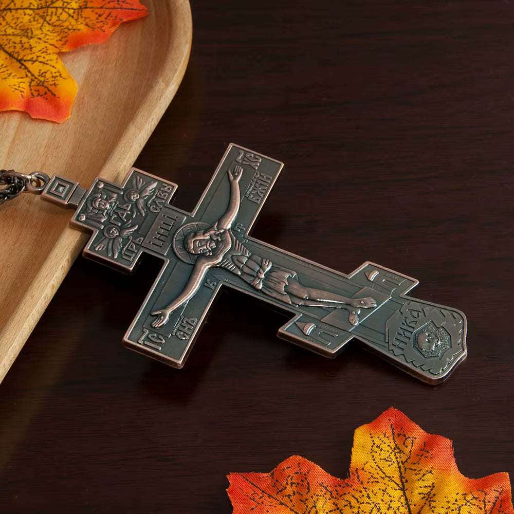 Croix Pectorale Orthodoxe avec Crucifix de Jésus — Pendentif en Alliage Métal