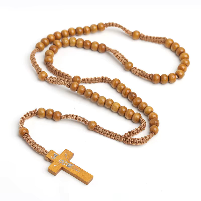 Chapelet Orthodoxe en Bois — Collier Unisexe avec Pendentif Croix du Christ