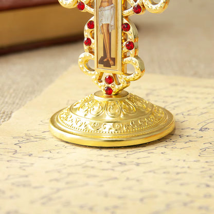 Croix de Table Orthodoxe en Métal avec Pied — Crucifix de Jésus pour Prière