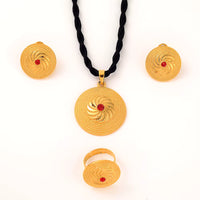 Ethiopian Medallion Jewelry Set, Habesha Necklace Earrings and Ring, Gold Color