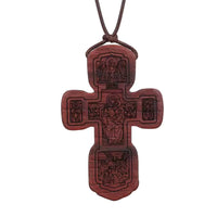 Croix en Bois Orthodoxe — Cordon Cuir Ajustable