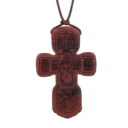 Croix en Bois Orthodoxe — Cordon Cuir Ajustable